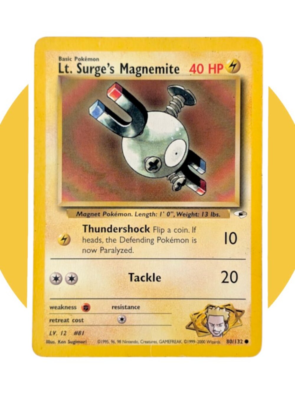 Gym Heroes Pokemon Card (A31): Lt. Surge's Magnemite 80/132, Ken Sugimori